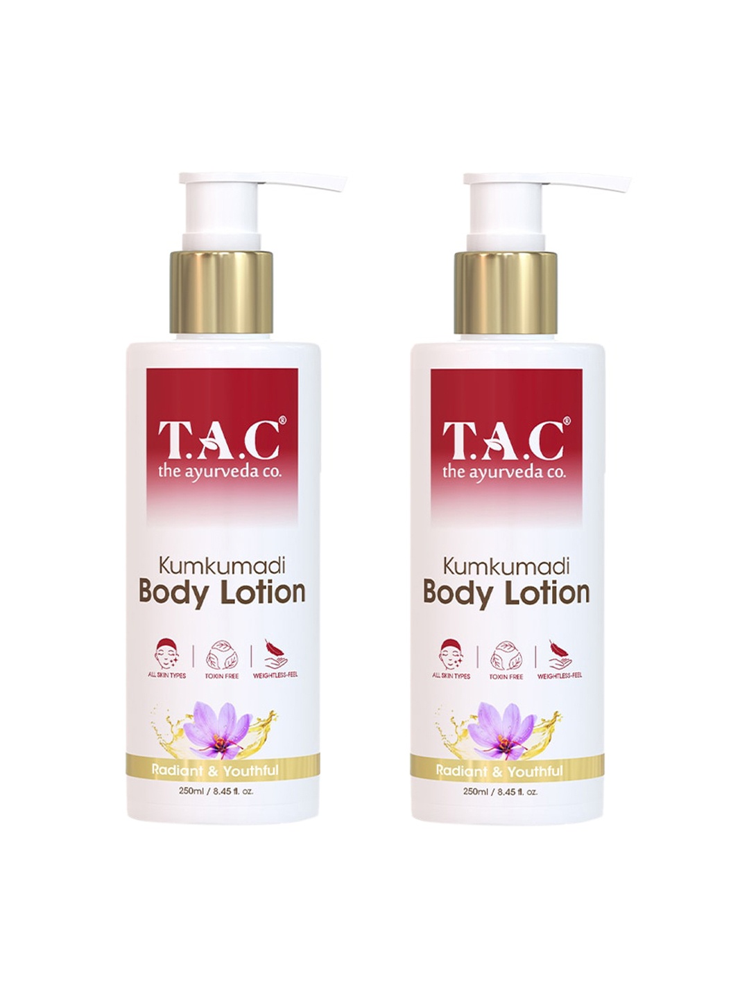 

TAC - The Ayurveda Co. Set of 2 Kumkumadi Radiant & Youthful Body Lotion - 250 ml Each, White
