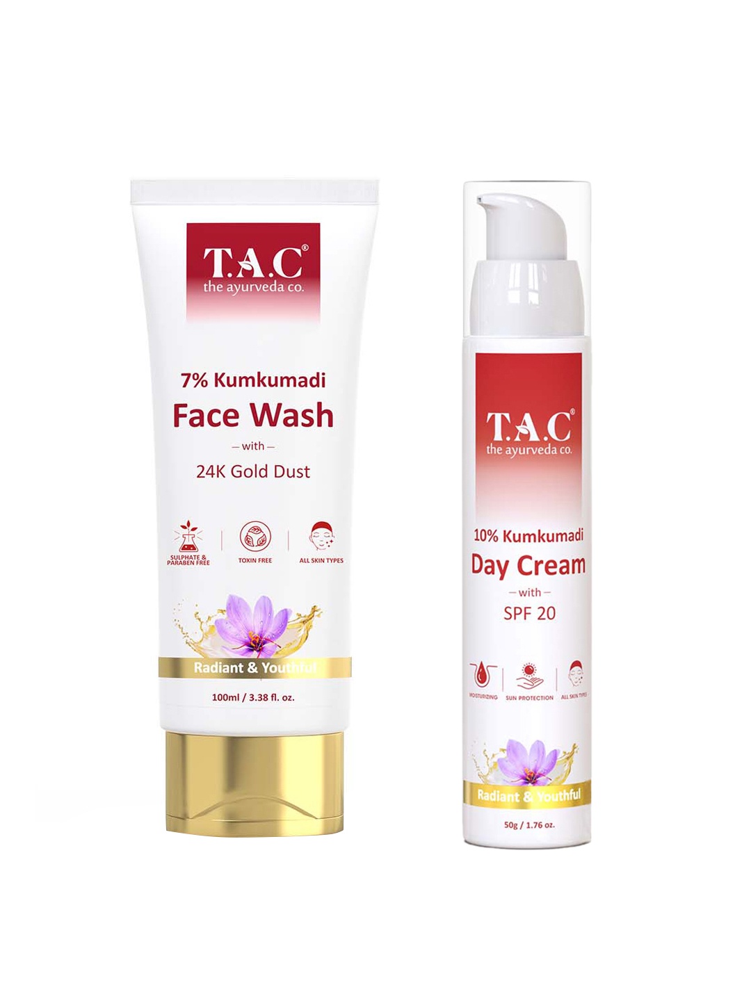 

TAC - The Ayurveda Co. Kumkumadi Anti Acne Day Cream 50g & 7% Kumkumadi Face Wash 100ml, White