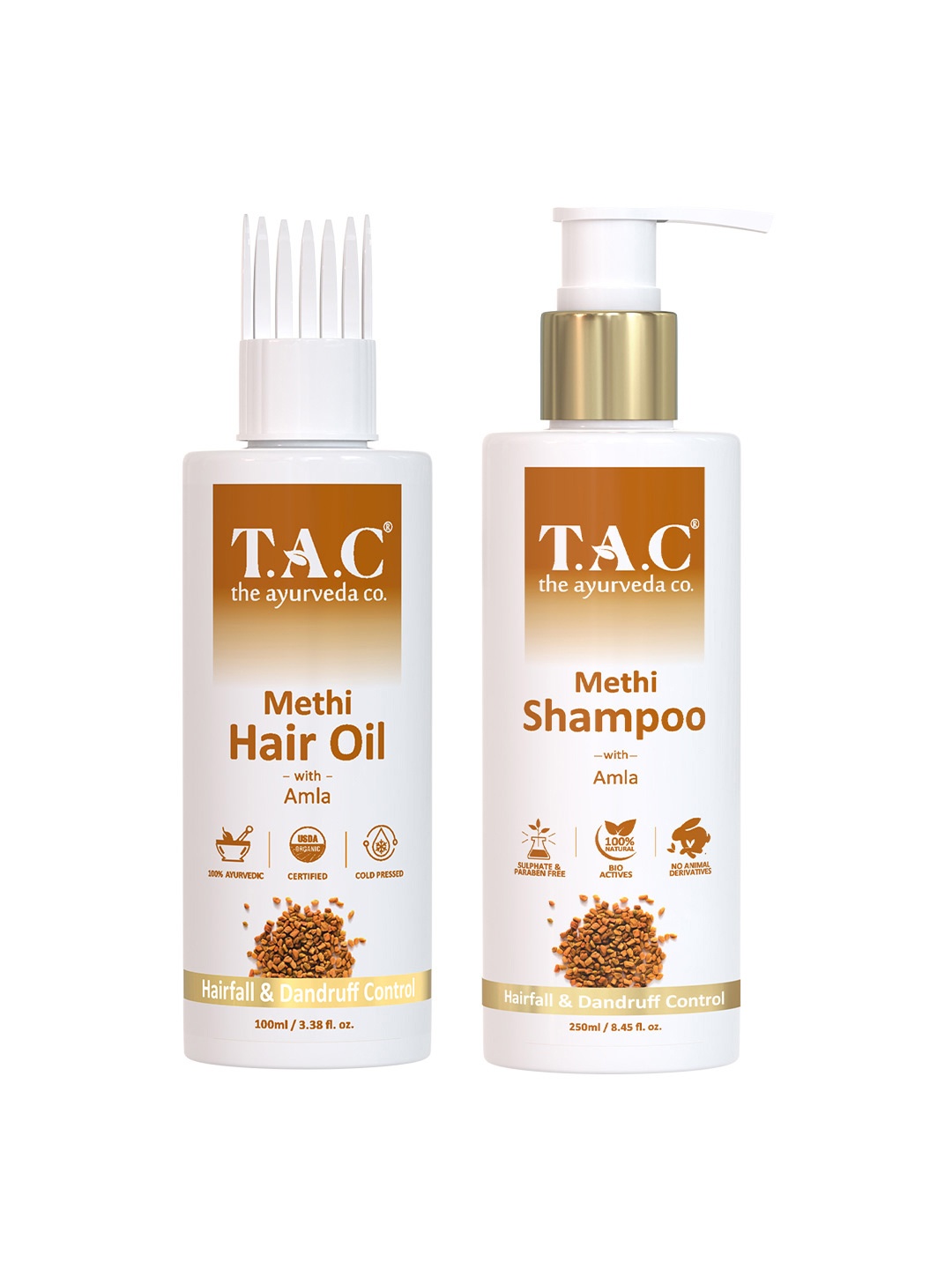 

TAC - The Ayurveda Co. Set of Anti Dandruff Shampoo - 250 ml & Methi Hair Oil - 100 ml, Peach