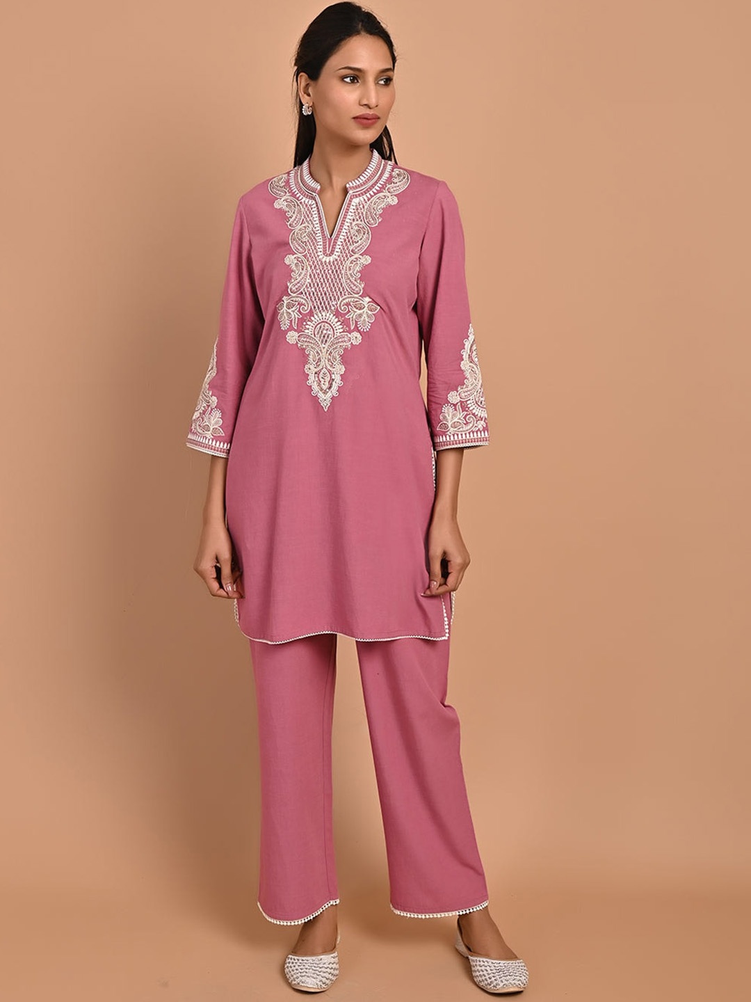 

Lakshita Ethnic Motifs Yoke Design Sequinned Kurti with Palazzos, Pink