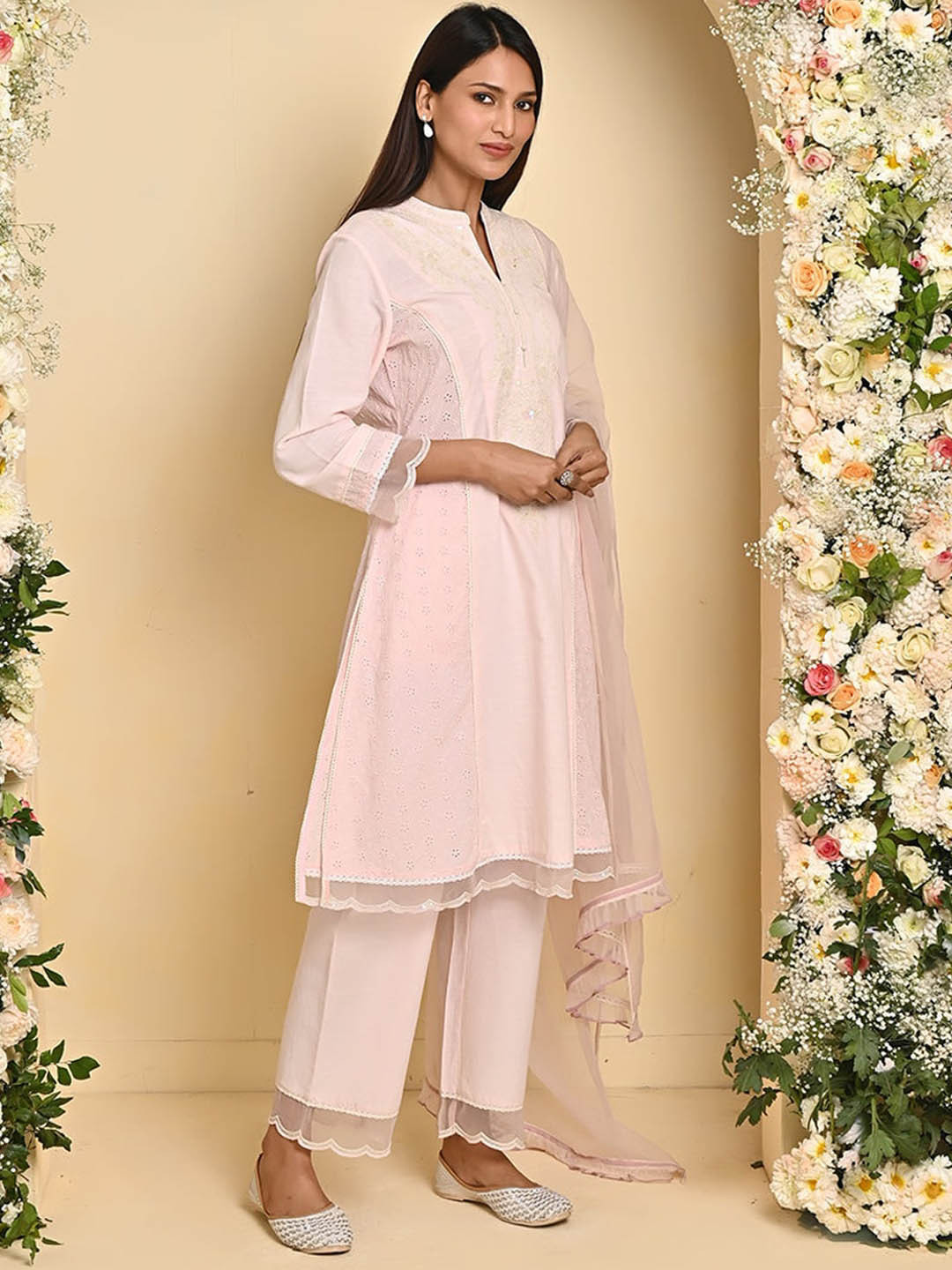 

Lakshita Plus Size Ethnic Motifs Yoke Design Pure Cotton Kurta with Palazzos & Dupatta, Pink
