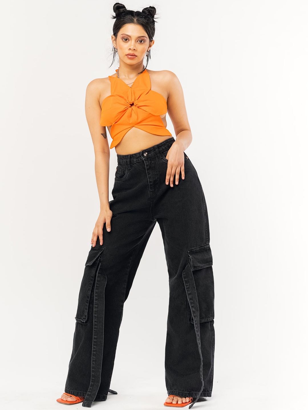 

FREAKINS Women Wide Leg High-Rise Light Fade Pure Cotton Jeans, Black