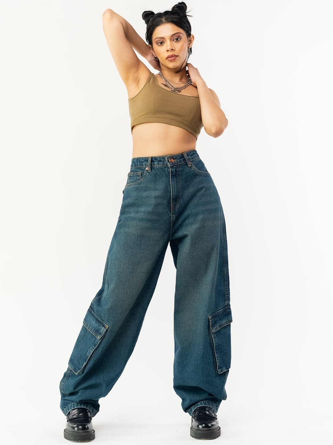 

FREAKINS Women Wide Leg High-Rise Light Fade Pure Cotton Jeans, Blue