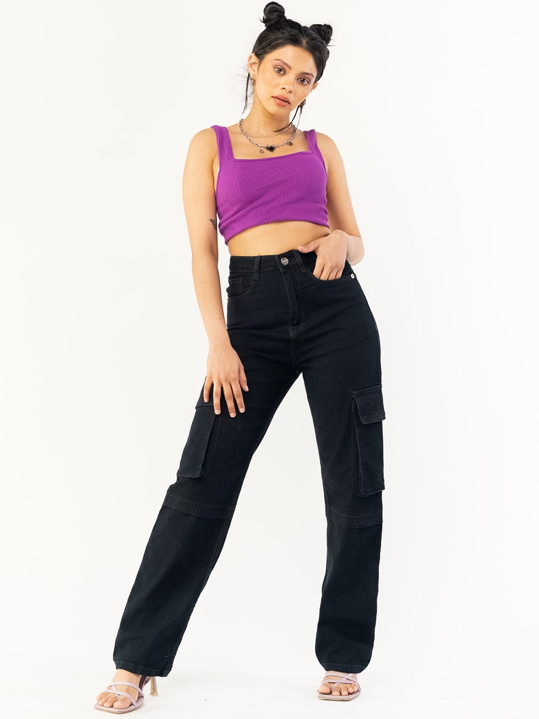 

FREAKINS Women Straight Fit High-Rise Pure Cotton Jeans, Black