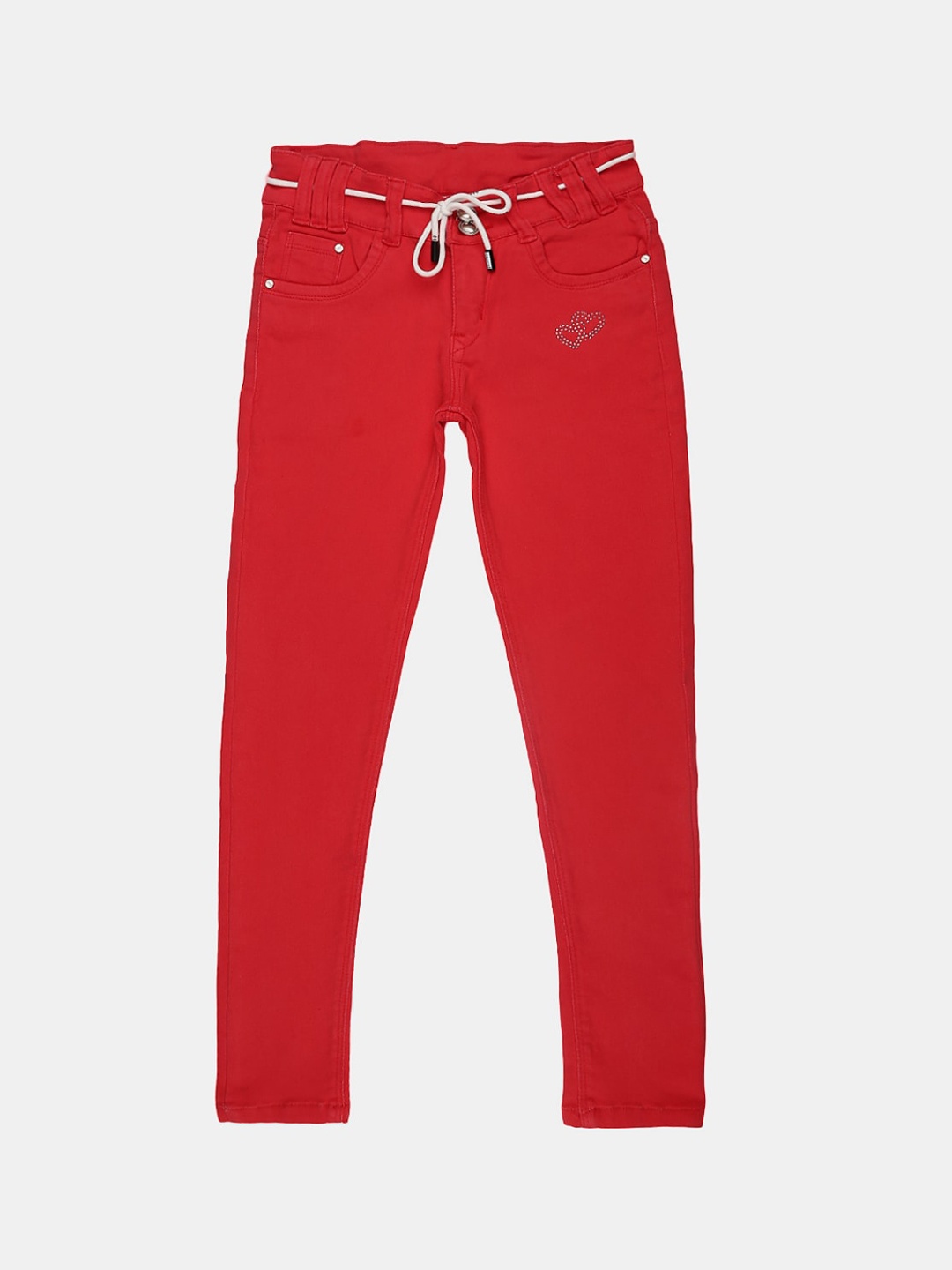 

V-Mart Girls Classic Slim Fit Cotton Jeans, Red