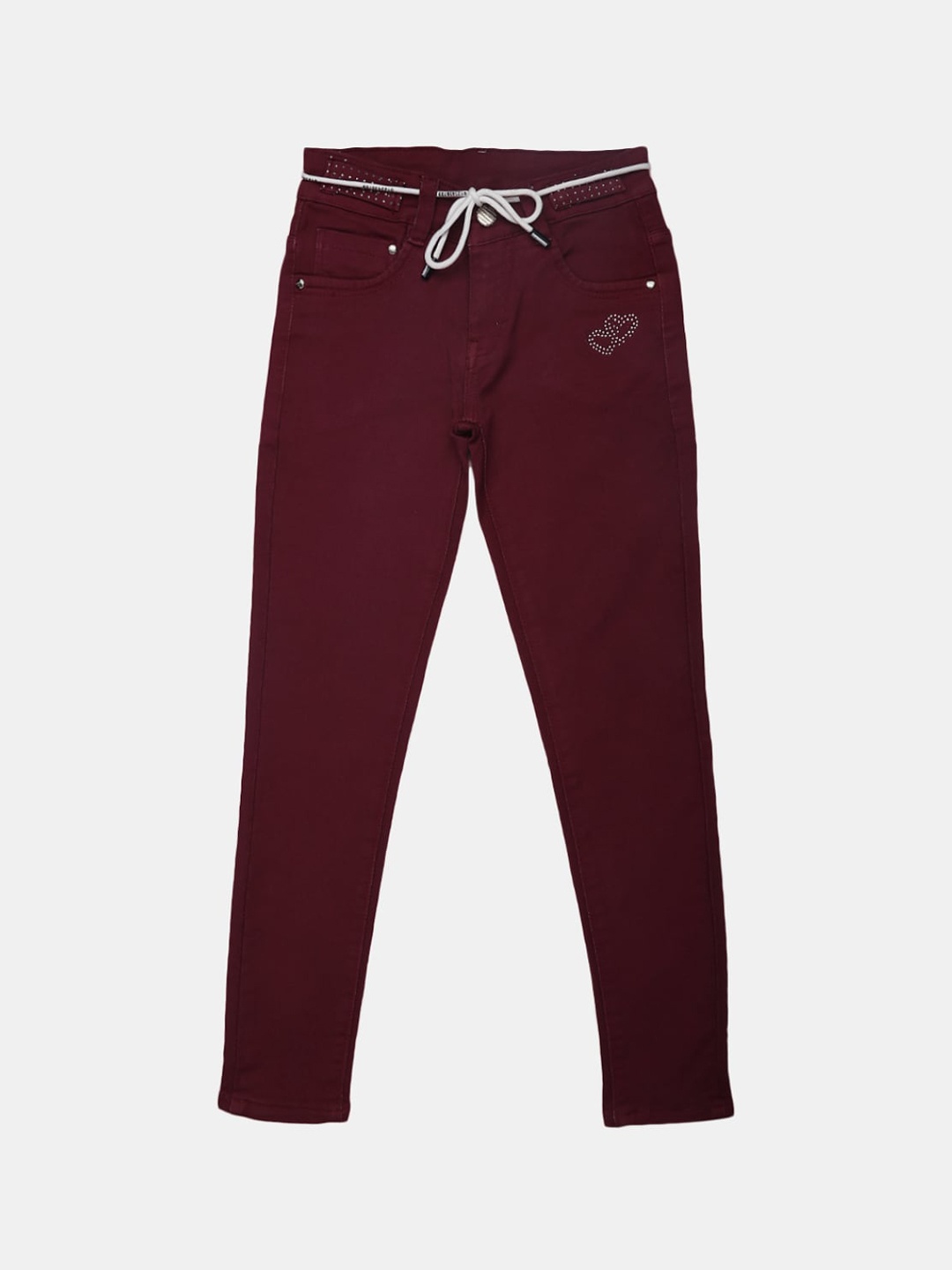 

V-Mart Girls Classic Slim Fit Cotton Jeans, Maroon