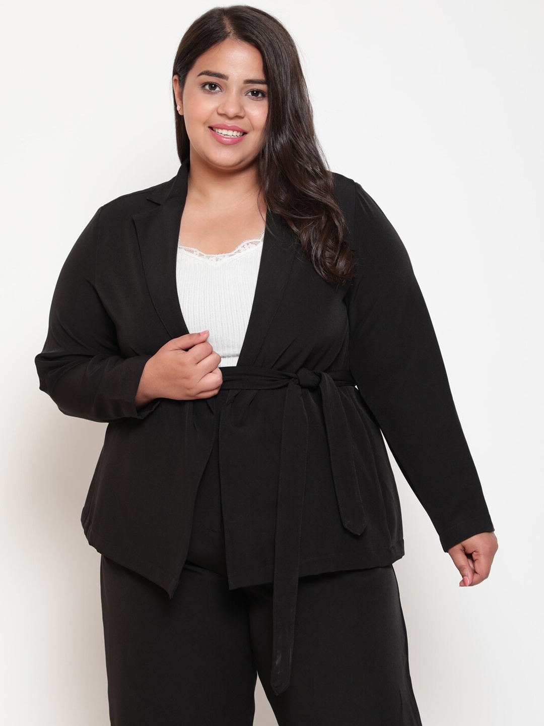 

Amydus Plus Size Single-Breasted Tailored-Fit Front-Open Blazer, Black