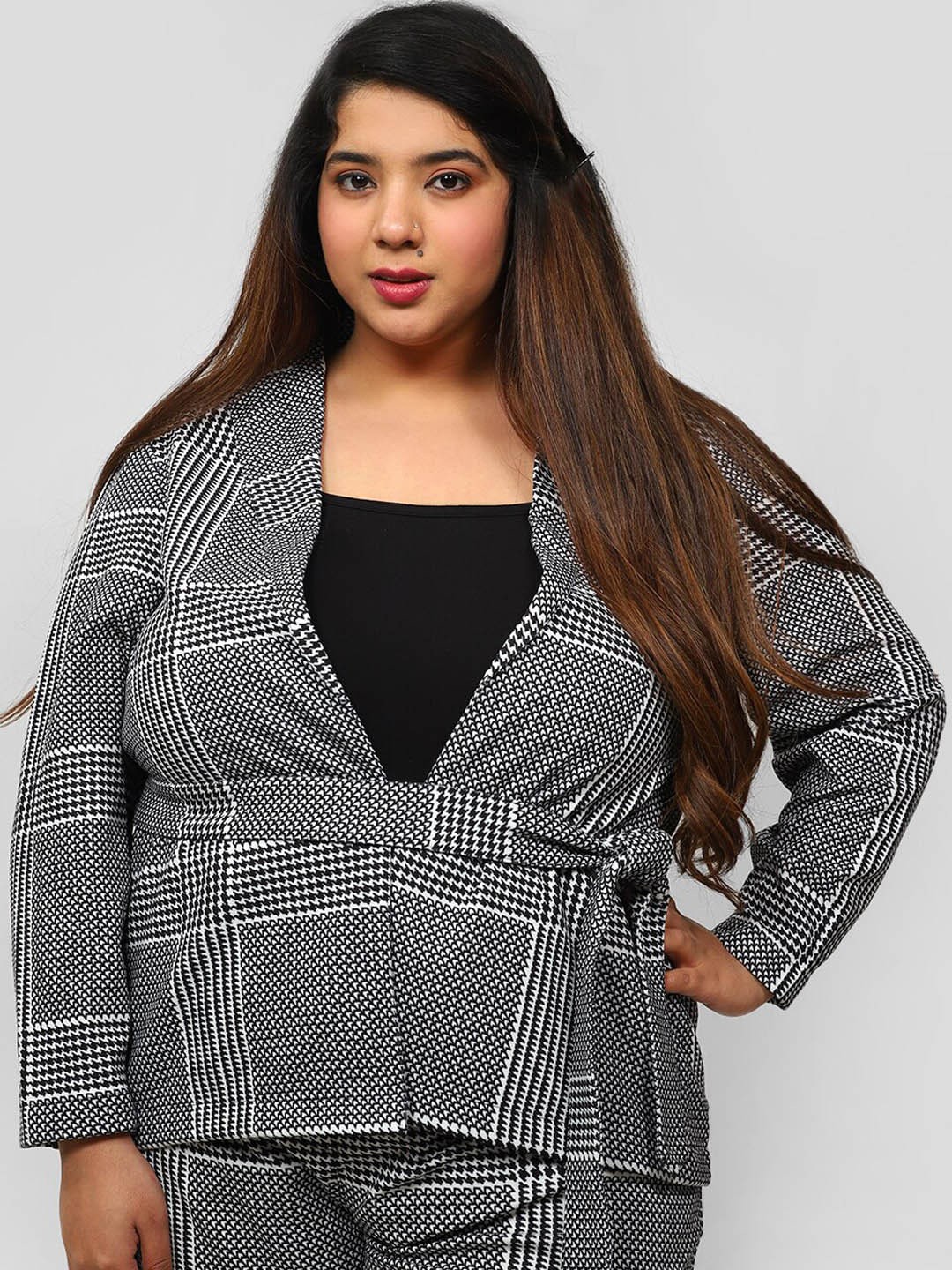 

Amydus Plus Size Printed Single-Breasted Tailored-Fit Blazer, Black