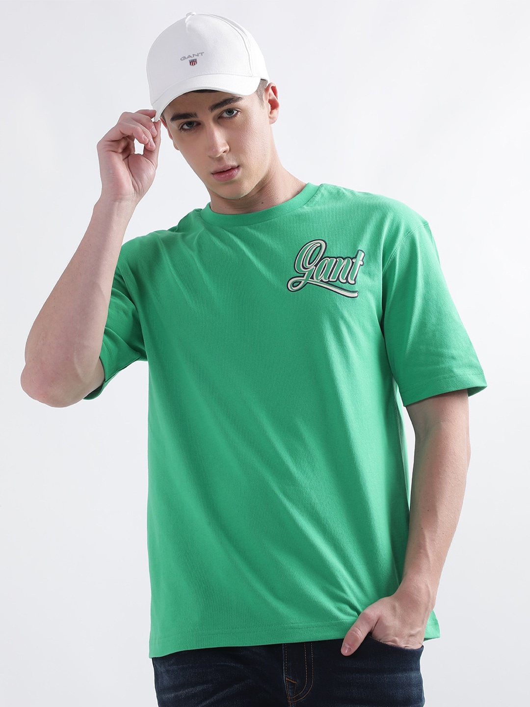 

GANT Men Brand Logo printed Cotton Casual T-Shirt, Green