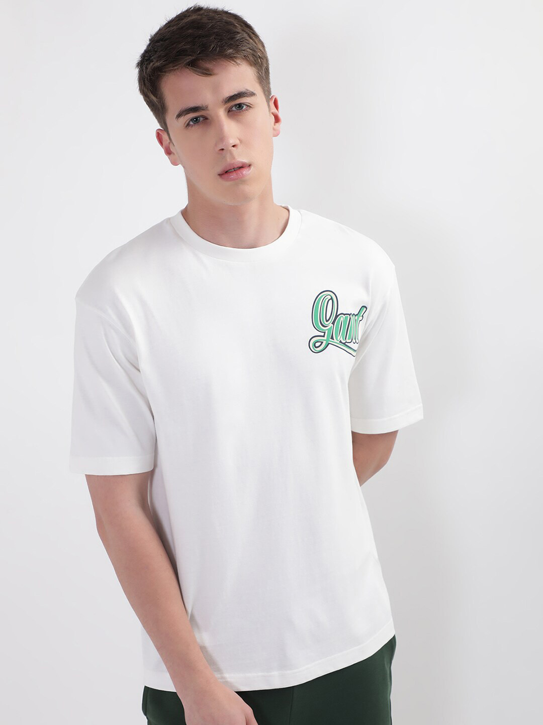 

GANT Men Brand Logo Printed Cotton T-Shirt, White
