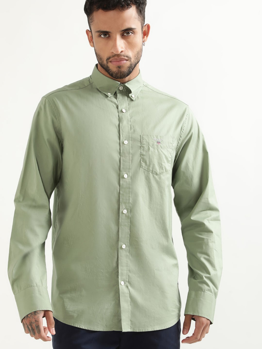 

GANT Men Solid Cotton Casual Shirt, Green