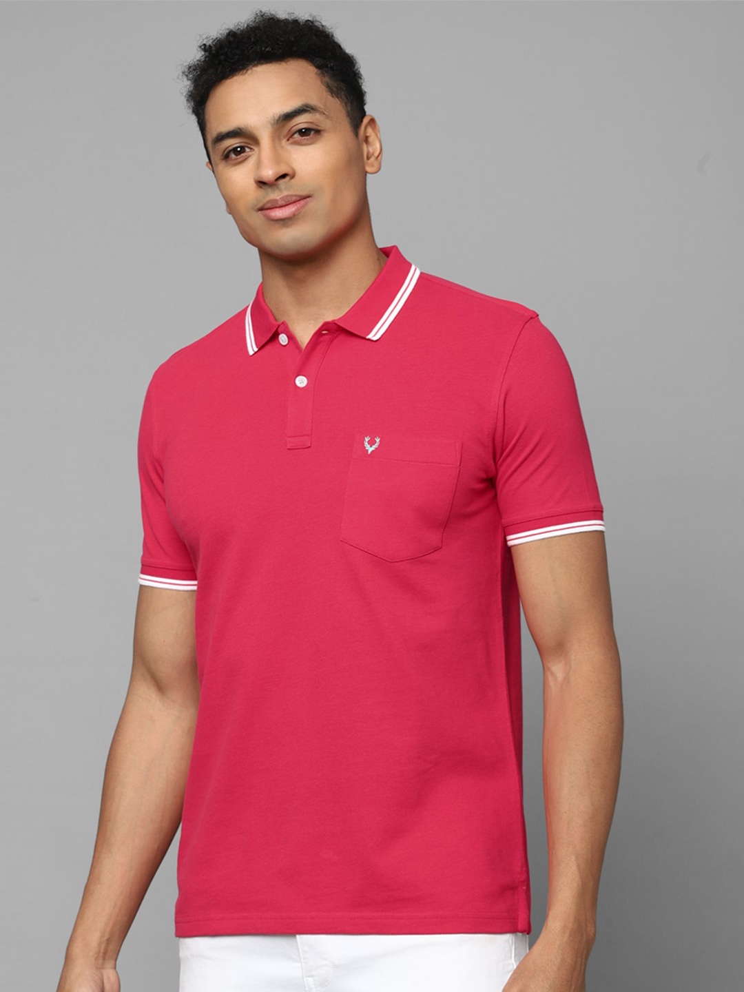 

Allen Solly Polo Collar Short Sleeves Pure Cotton T-shirt, Pink