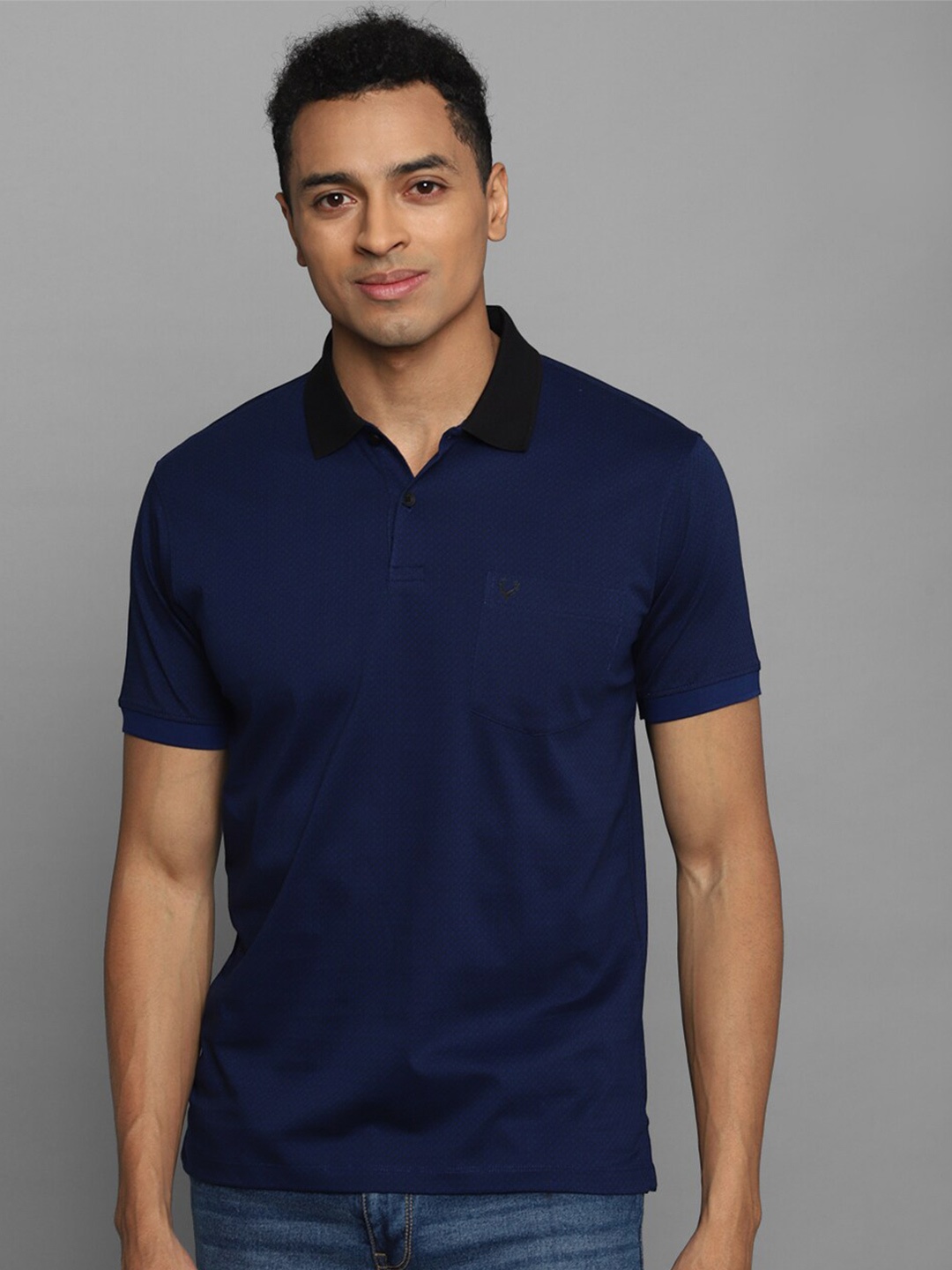 

Allen Solly Polo Collar Short Sleeves Pure Cotton T-shirt, Navy blue