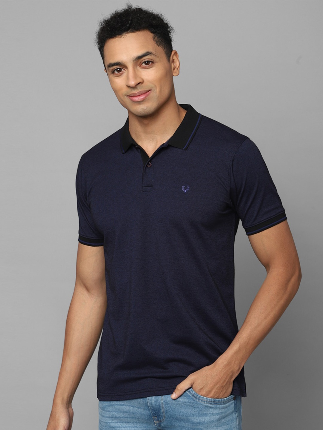 

Allen Solly Polo Collar Short Sleeves Pure Cotton T-shirt, Navy blue