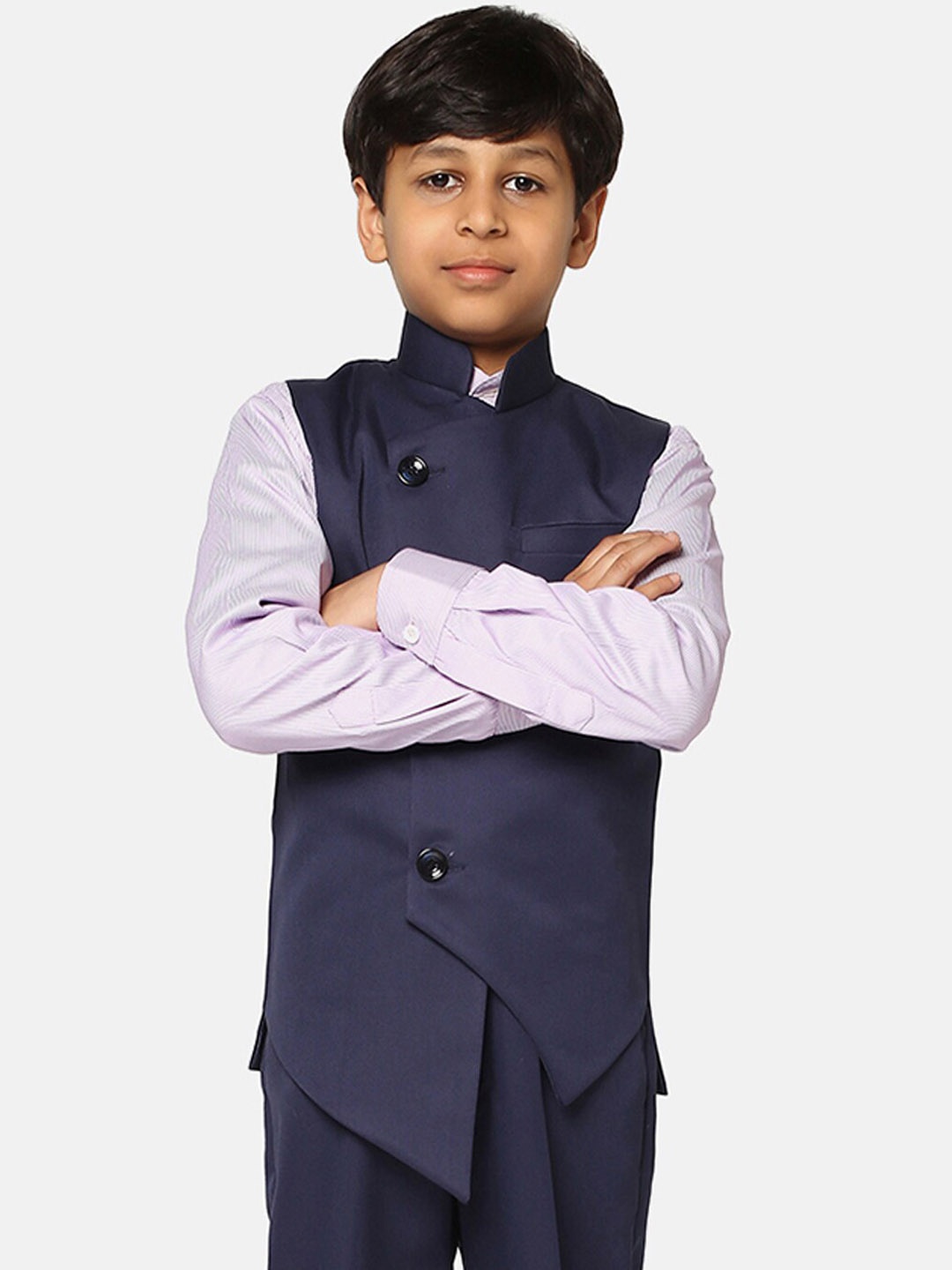 

TAHVO Boys Mandarin Collar Moisture Absorbent Anghrakha Nehru Jacket, Navy blue