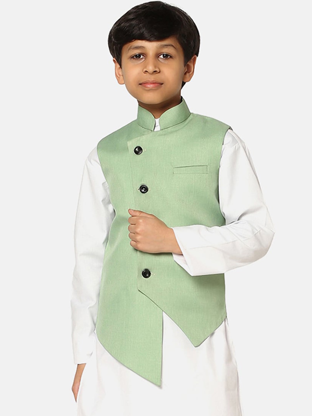 

TAHVO Moisture Absorbent Angrakha Nehru Jacket, Green