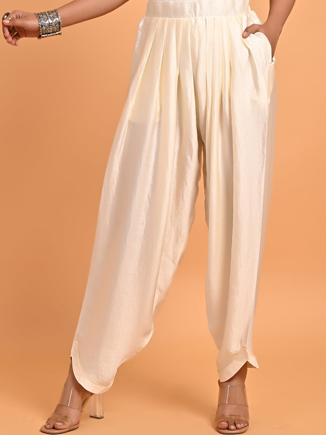 

Lakshita Women Comfort-Fit Pure Cotton Pleated Salwar, Off white