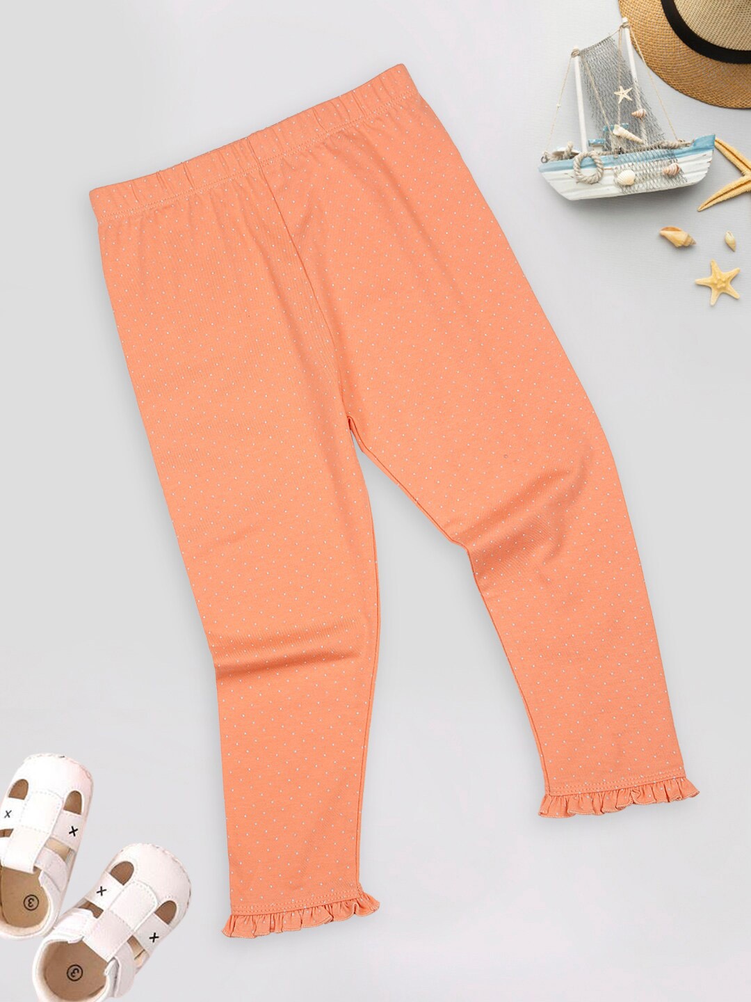 

MeeMee Infant Girls Printed Cotton Lycra Leggings, Orange