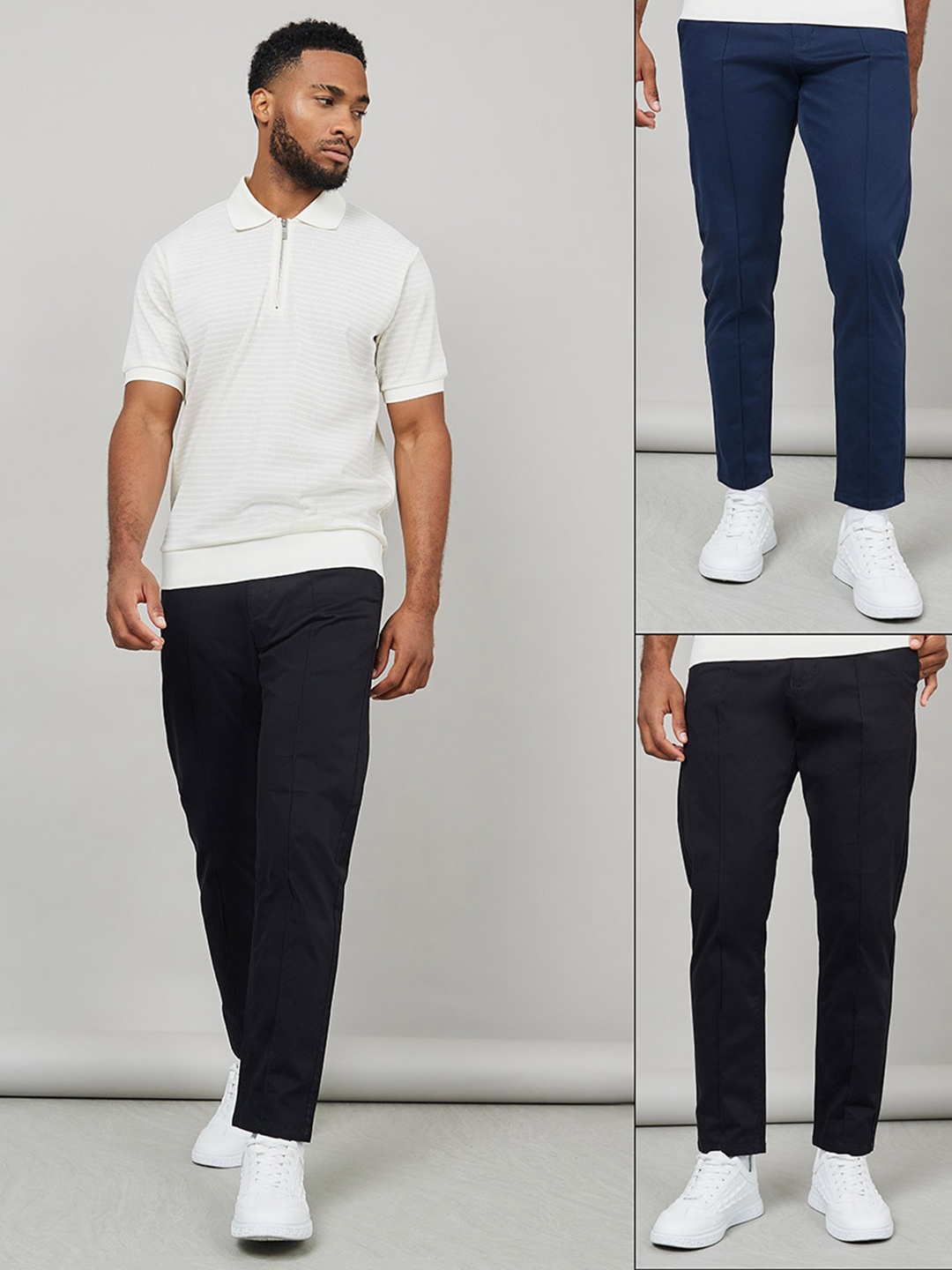

Styli Men Pintuck Skinny Fit Cotton Chinos, Black