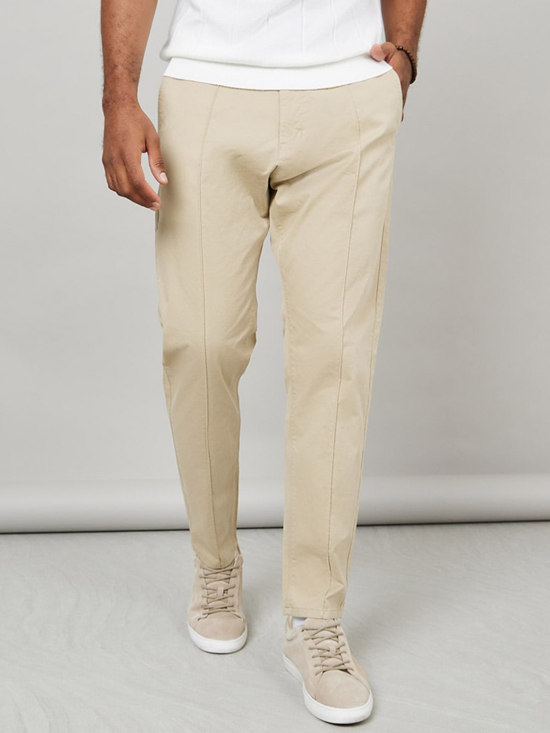 

Styli Men Beige Skinny Fit Mid-Rise Cotton Chinos