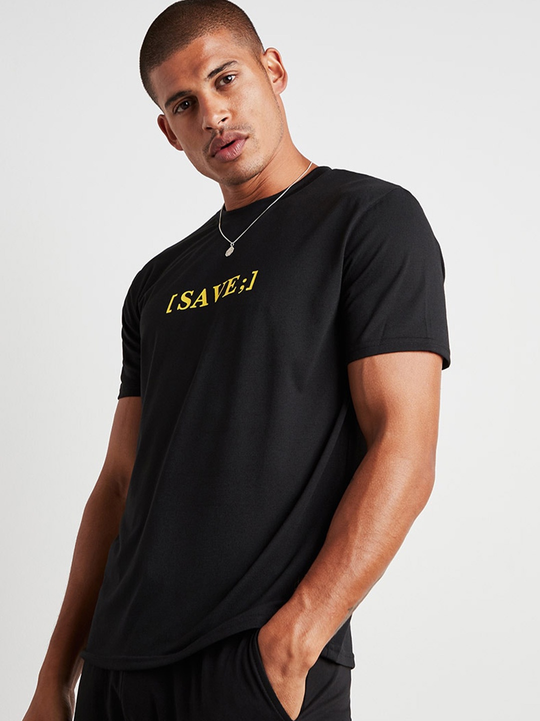 

Styli Typography Printed Regular Fit Cotton T-shirt, Black