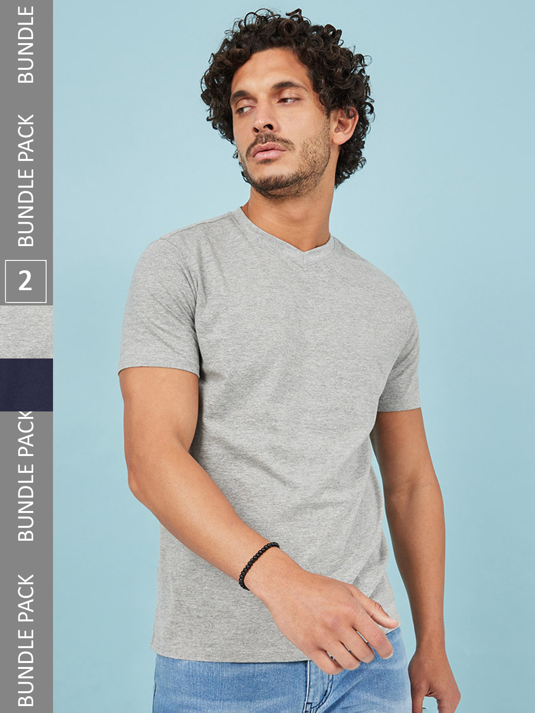 

Styli Pack Of 2 V-Neck Cotton T-shirt, Grey