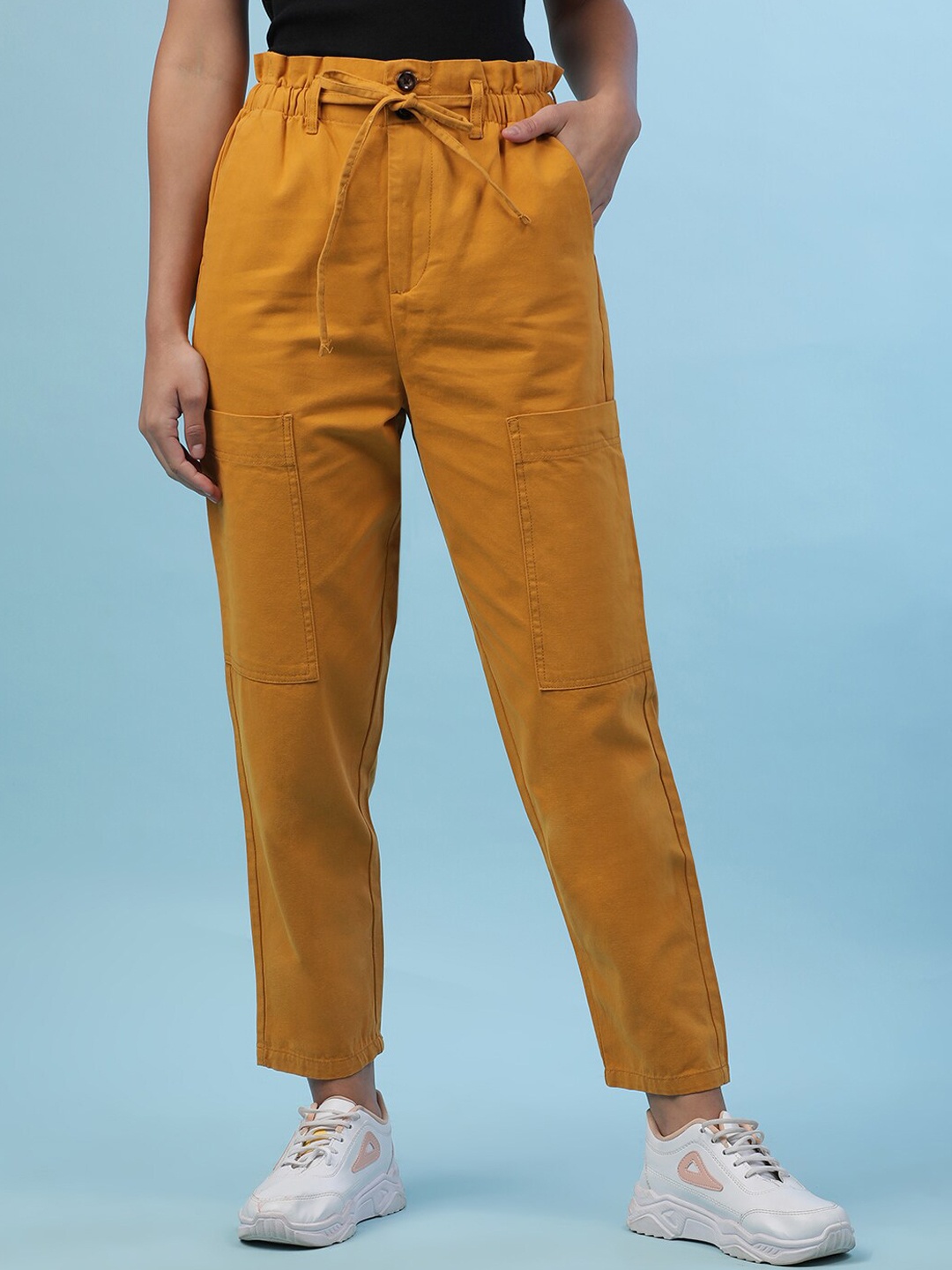 

Freehand by The Indian Garage Co Women High-Rise Pleated Trousers, Mustard