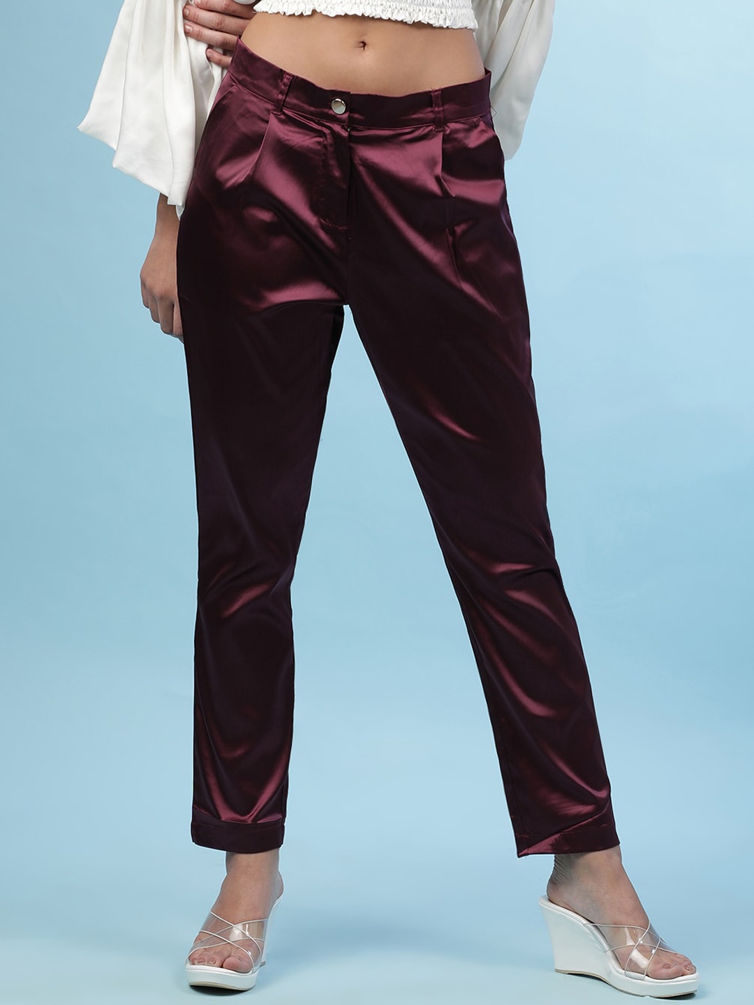 

Freehand by The Indian Garage Co Women Mid-Rise Tapered Fit Pleated Trousers, Maroon