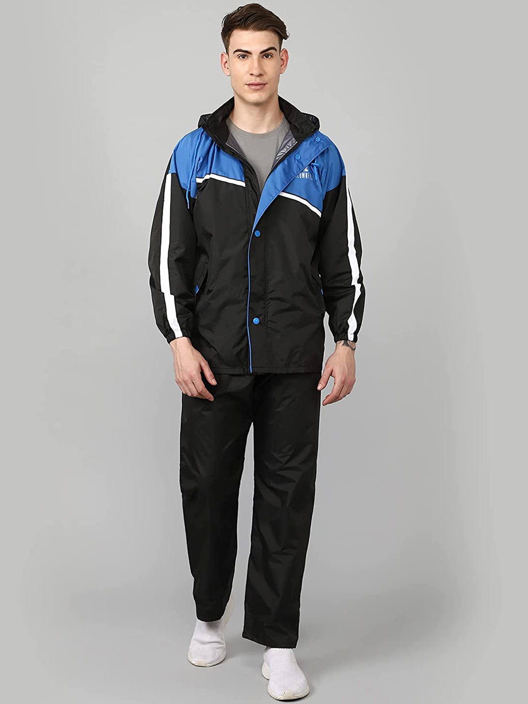 

THE CLOWNFISH Nicholas Men Long Sleeves Waterproof Reversible Rain Suit, Blue
