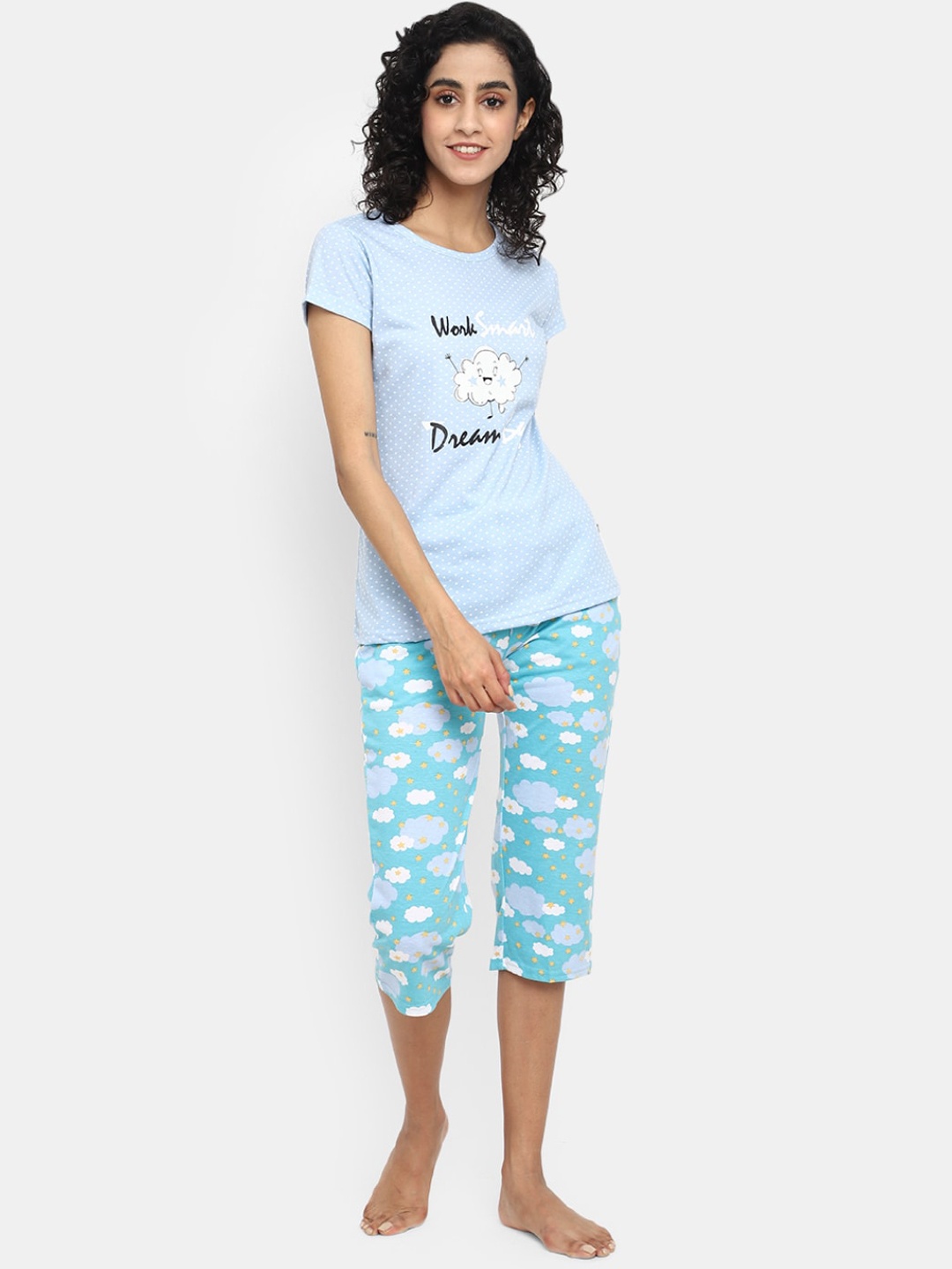 

V-Mart Conversational Printed Pure Cotton Night Suit, Blue
