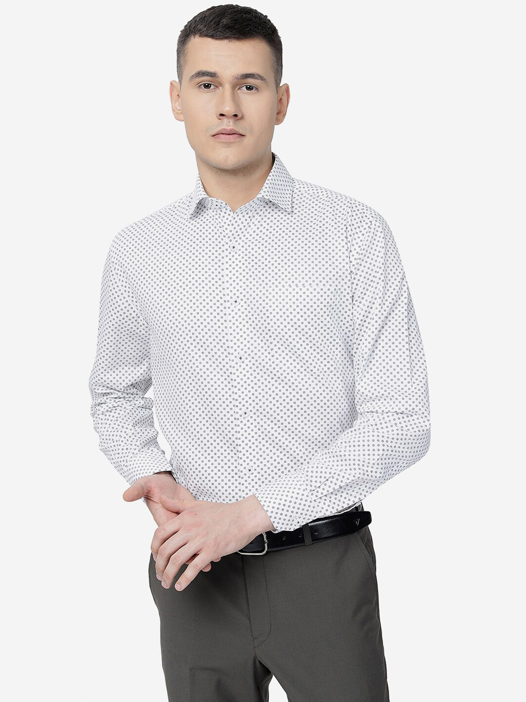 

JADE BLUE Micro Ditsy Printed Pure Cotton Formal Shirt, White