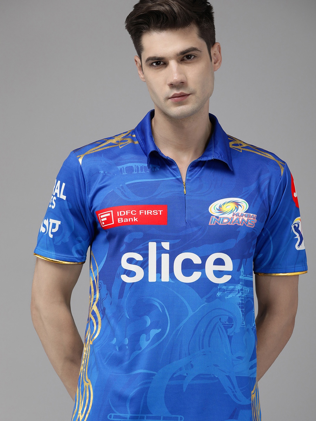 

playR Unisex Varsity Printed Polo Collar Dri-FIT Mumbai Indians T-shirt, Blue