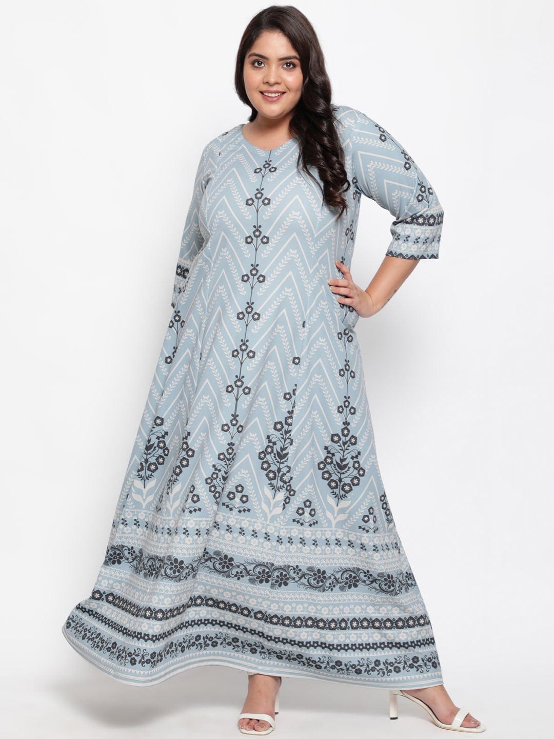 

Amydus Plus Size V-Neck Floral Printed Maxi Dress, Blue