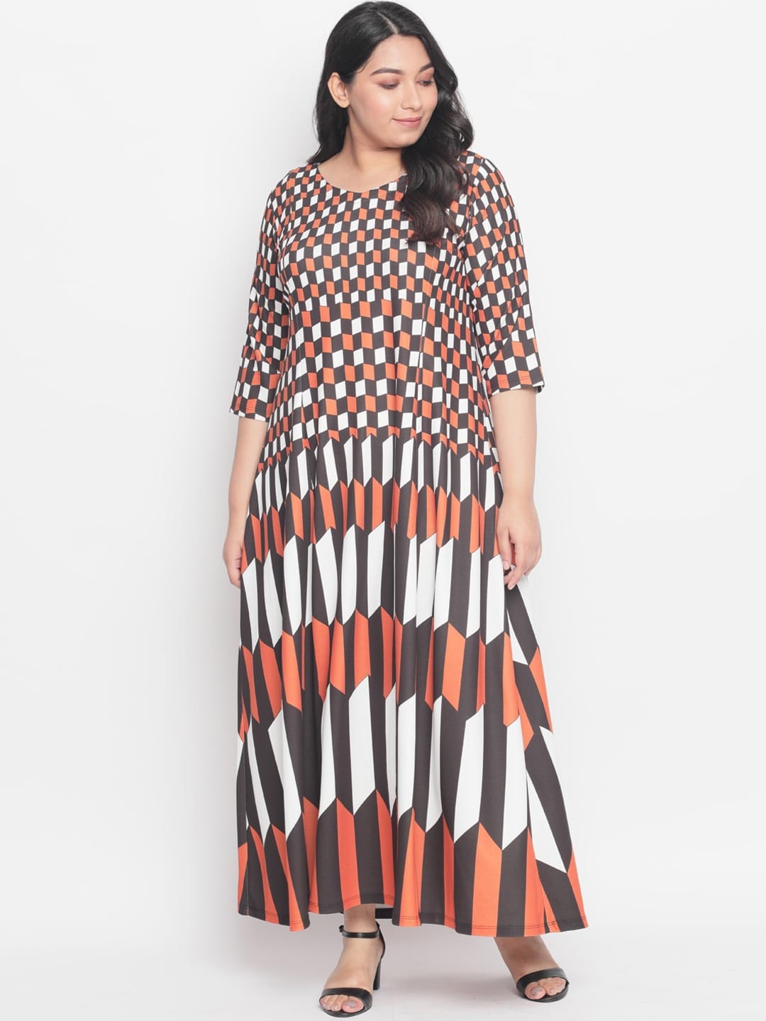 

Amydus Plus Size Geometric Printed A-Line Maxi Dress, Grey