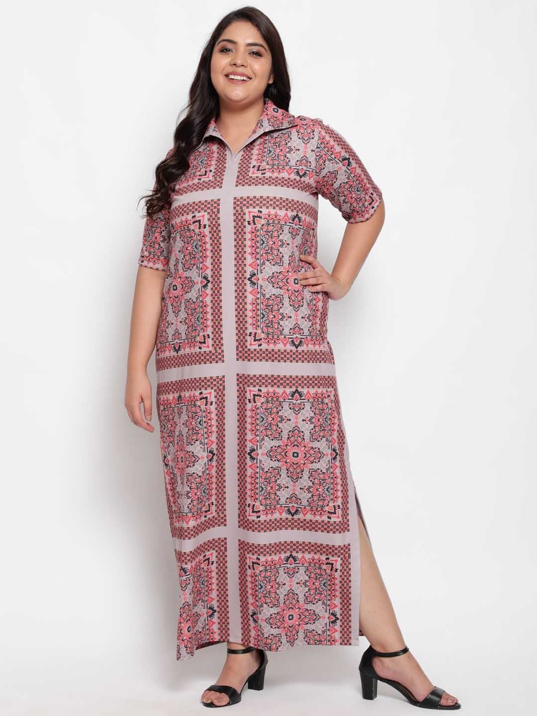 

Amydus Ethnic Motifs Print Shirt Maxi Dress, Grey