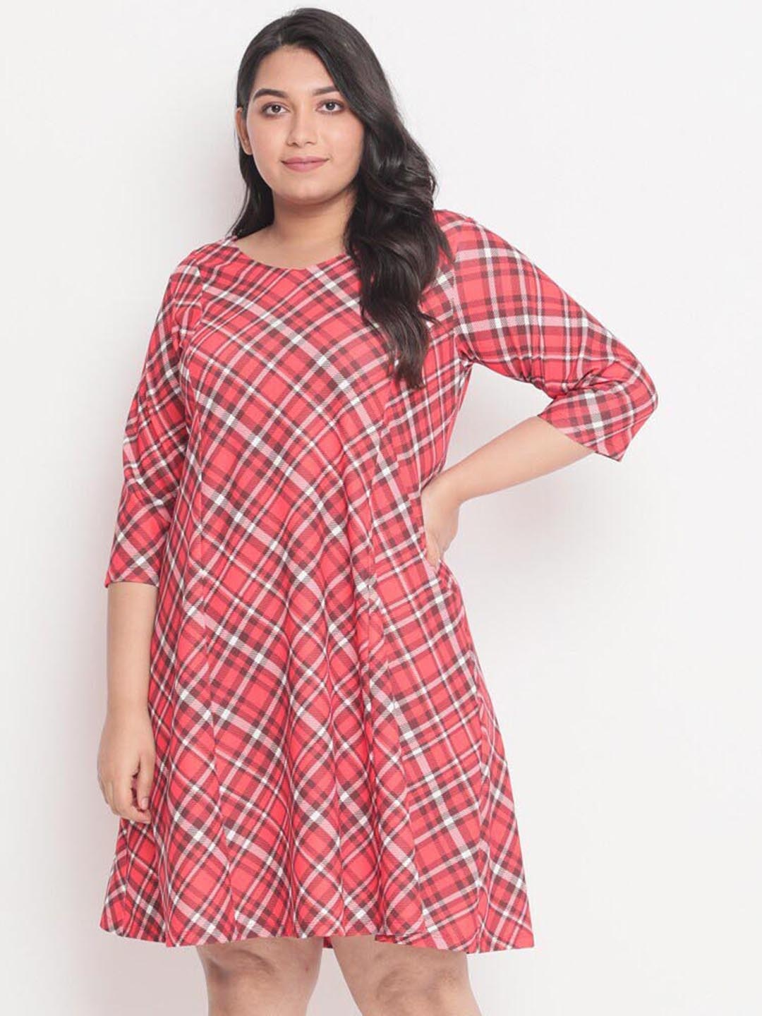 

Amydus Plus Size Checked A-Line Dress, Pink