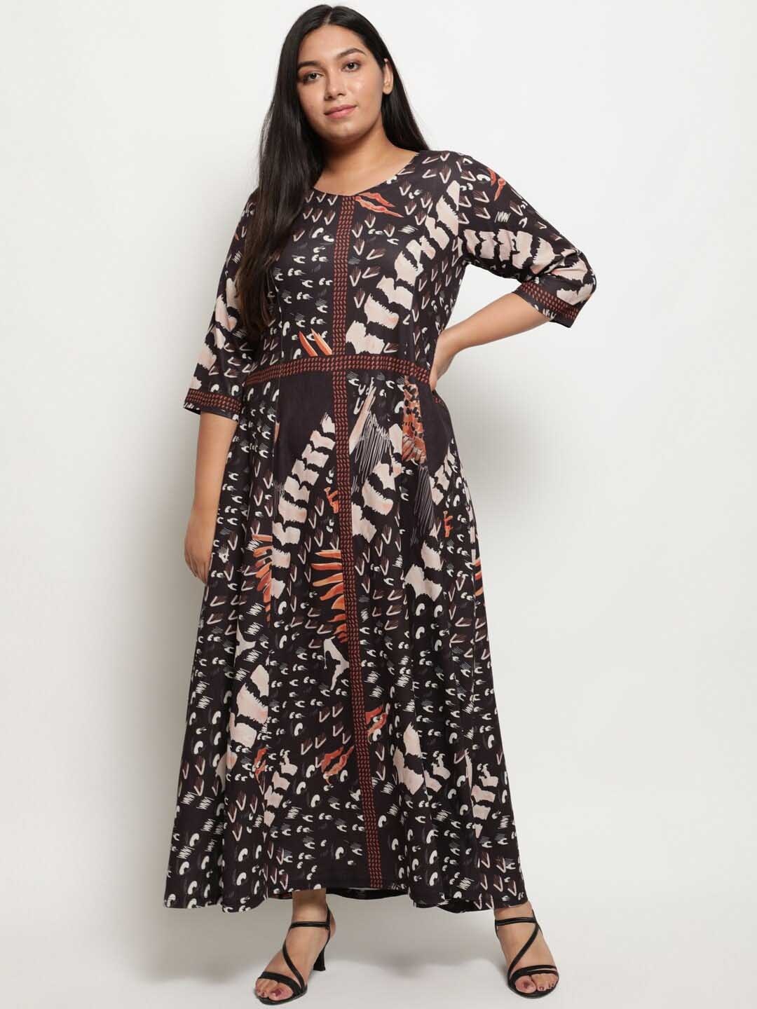 

Amydus Plus Size V-Neck Abstract Printed Maxi Dress, Black
