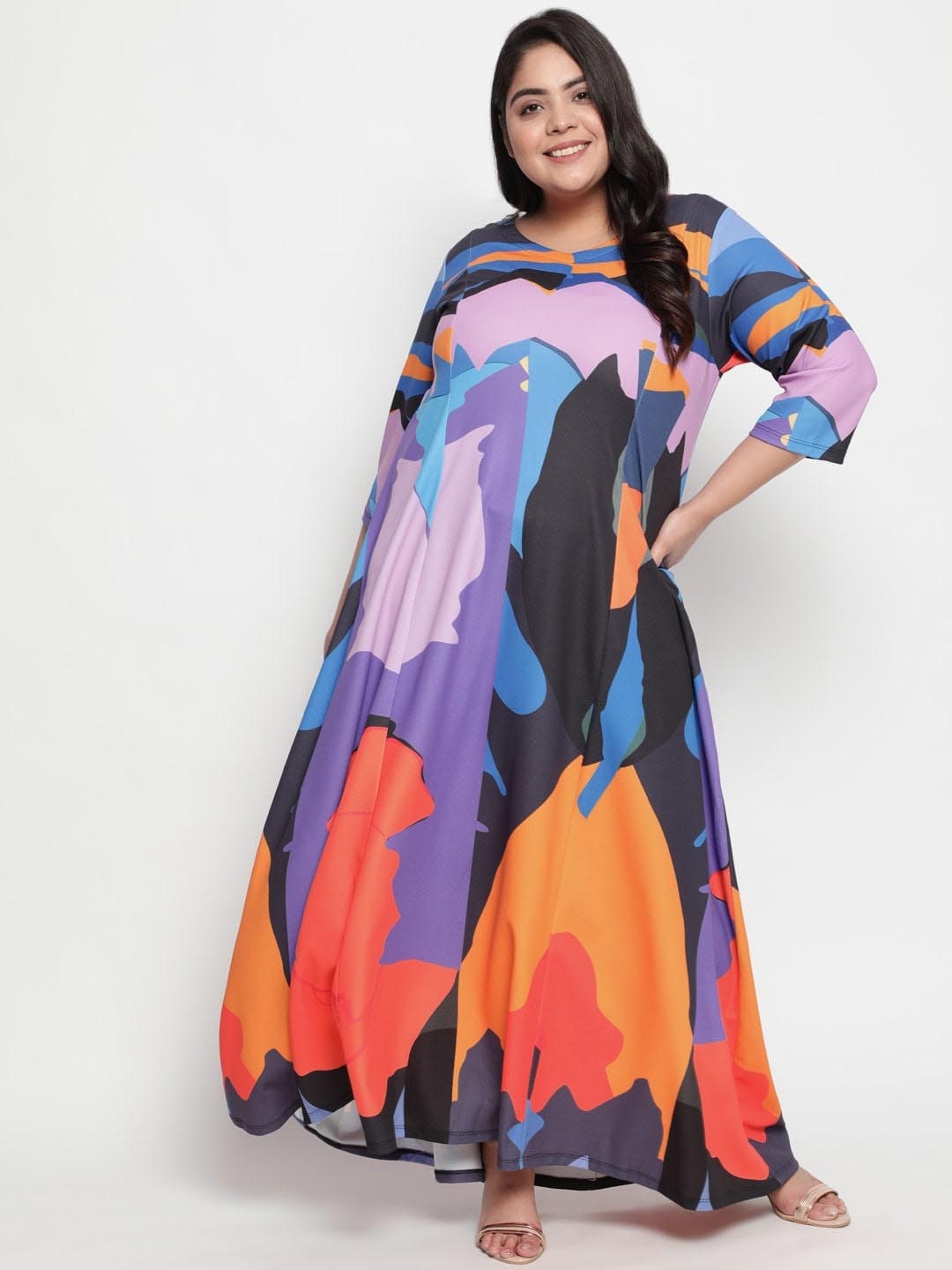 

Amydus Plus Size V-Neck Abstract Printed Maxi Dress, Blue