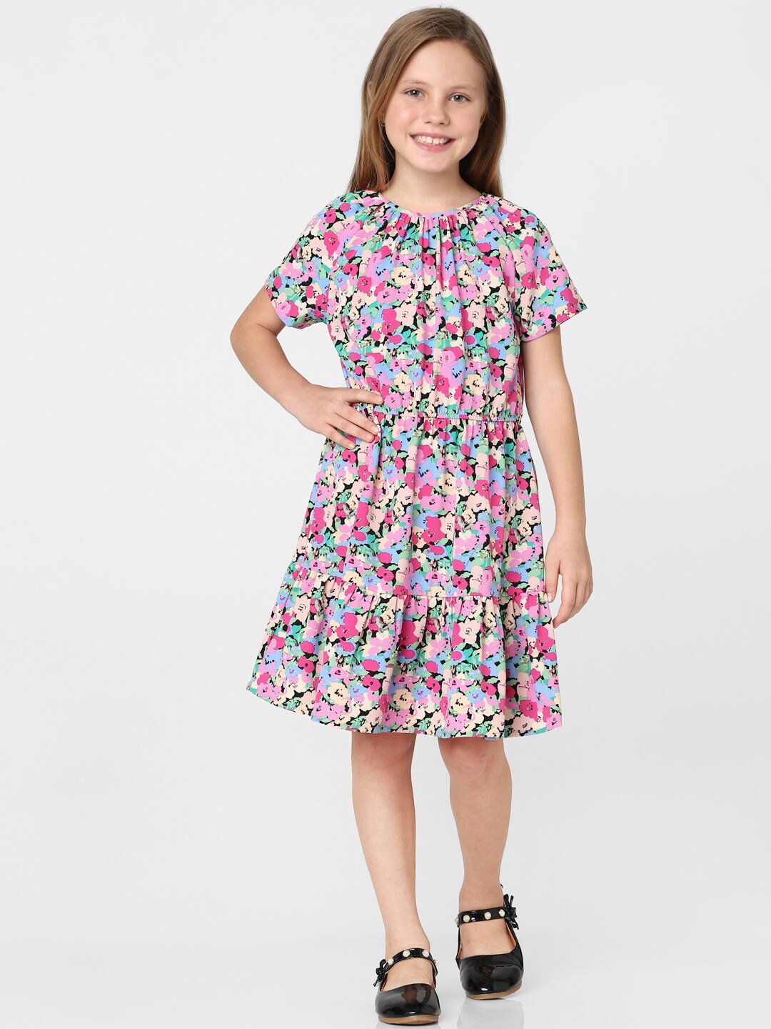 

KIDS ONLY Girls Floral Printed Fit & Flare Midi Dress, Pink