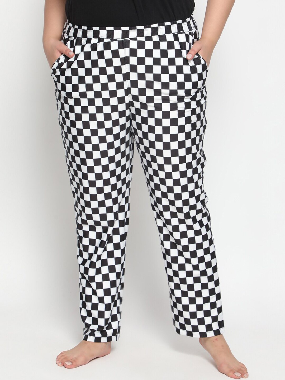 

Amydus Women Plus Size Checked Straight-Fit Lounge Pant, White