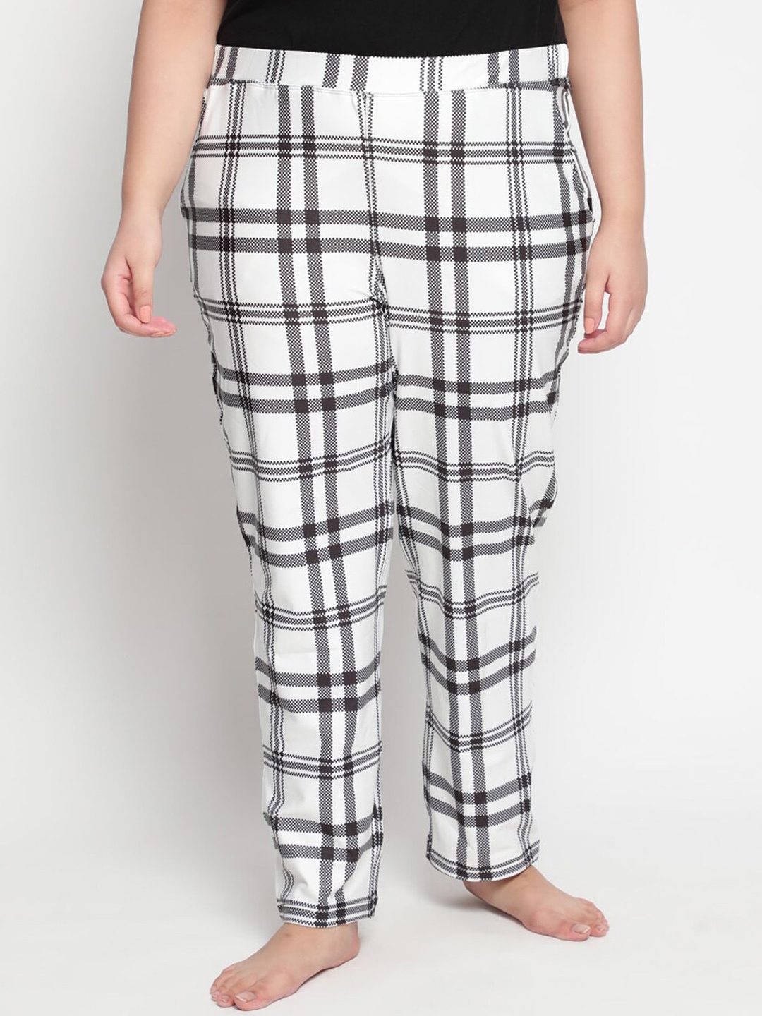

Amydus Plus Size Checked High-Rise Slip-On Lounge Pants, Black