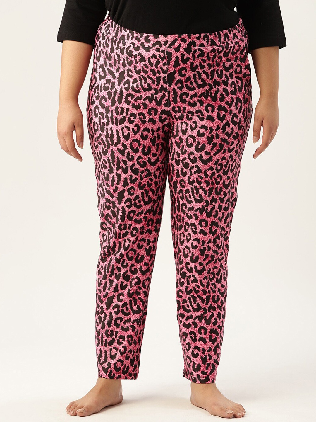 

Amydus Women Plus Size Leopard Printed High-Rise Slip-On Lounge Pants, Pink