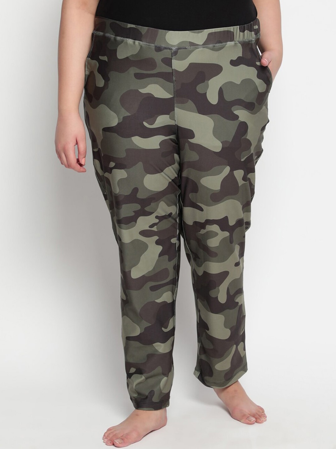 

Amydus Women Plus Size Camouflage Printed High-Rise Slip-On Lounge Pants, Olive