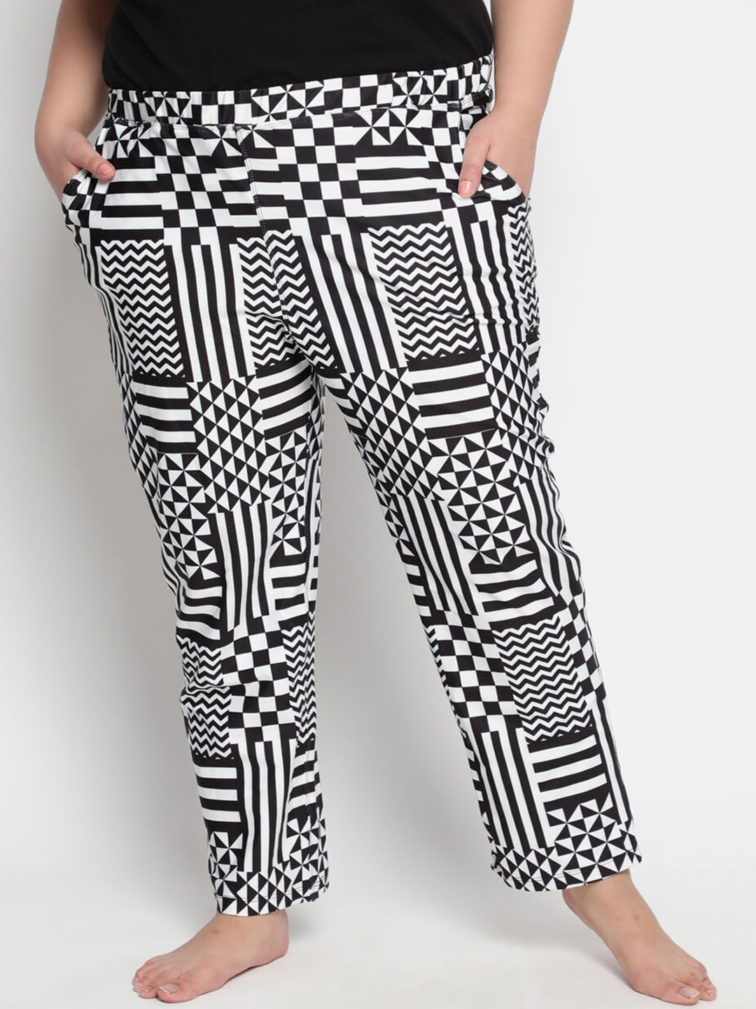 

Amydus Women Plus Size Geometric Printed High-Rise Slip-On Lounge Pants, Black