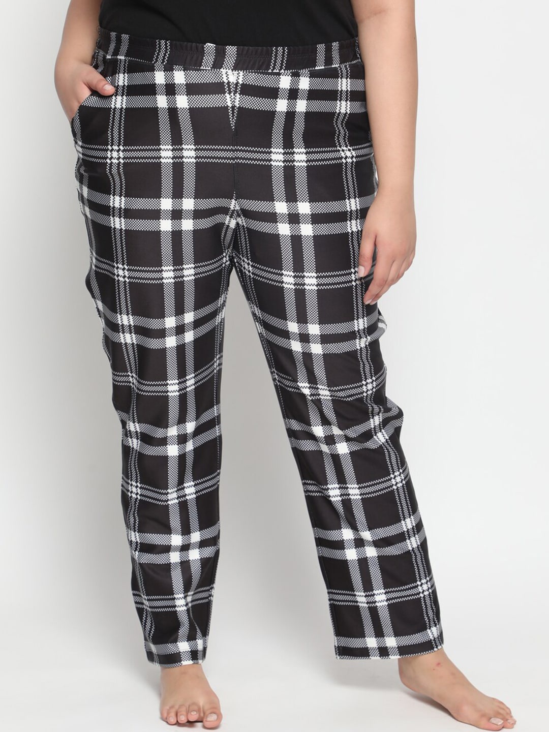 

Amydus Women Plus Size Checked High-Rise Slip-On Lounge Pants, Black