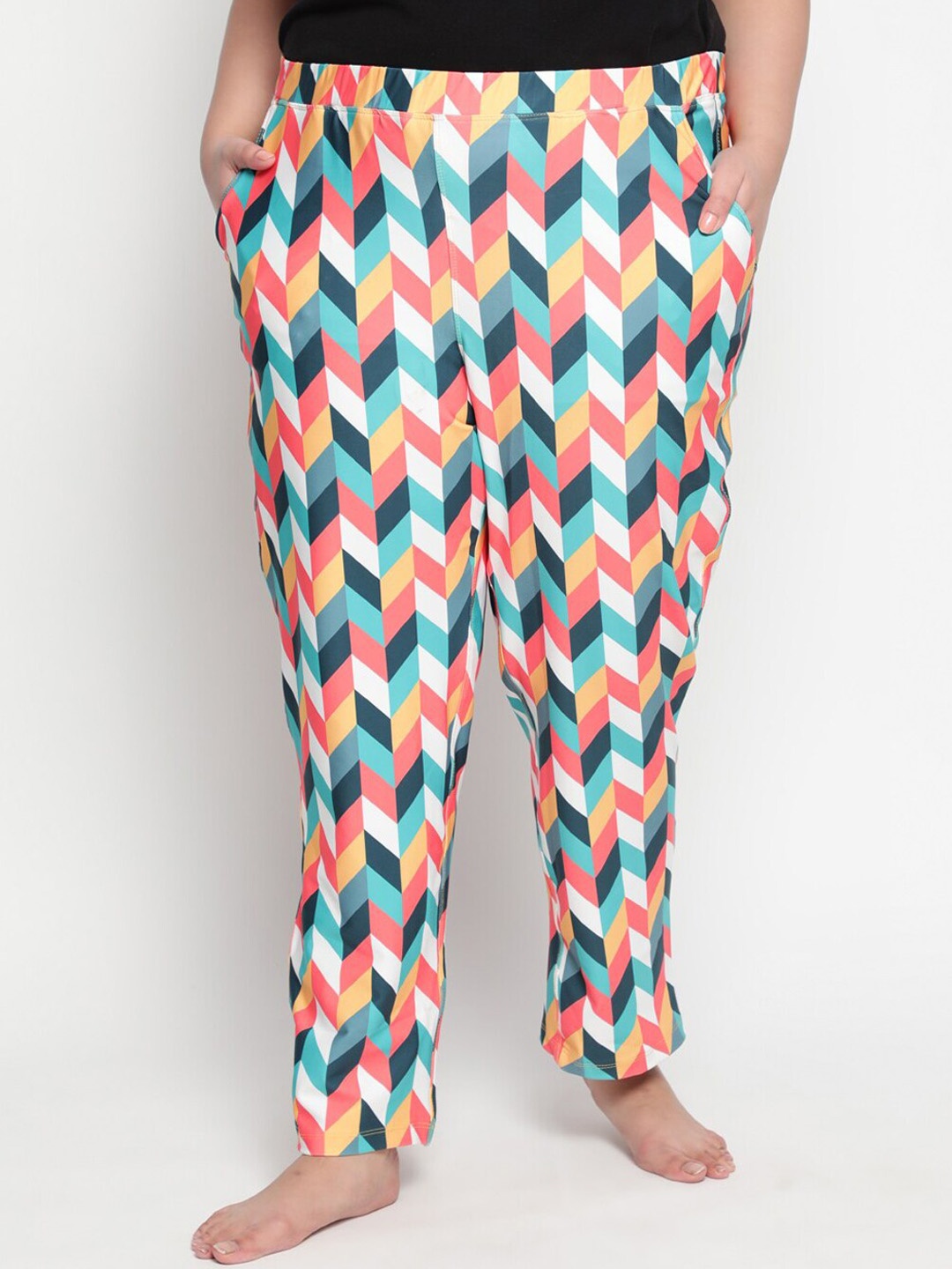 

Amydus Women Plus Size Chevron Printed High-Rise Slip-On Lounge Pants, Blue