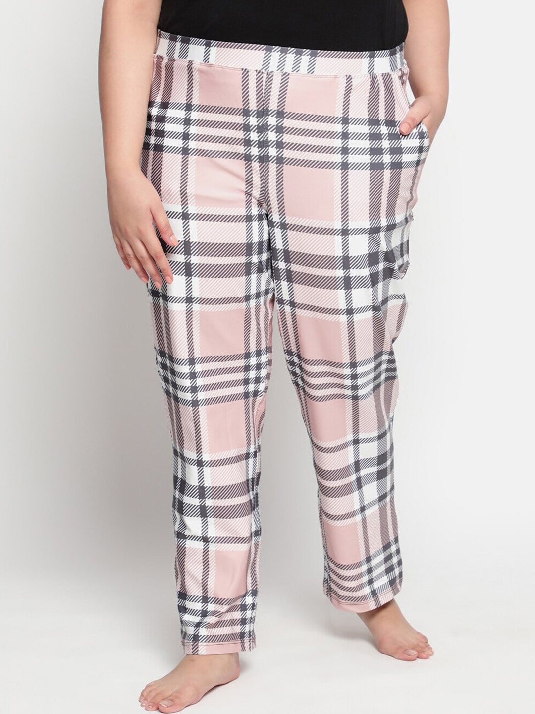 

Amydus Women Plus Size Checked High-Rise Slip-On Lounge Pants, Pink