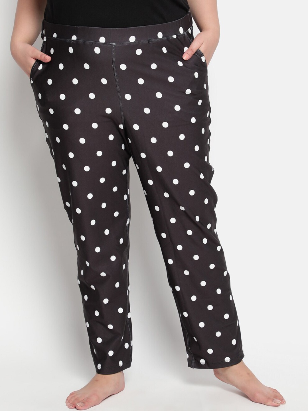 

Amydus Women Plus Size Polka Dot Printed High-Rise Slip-On Lounge Pants, Black