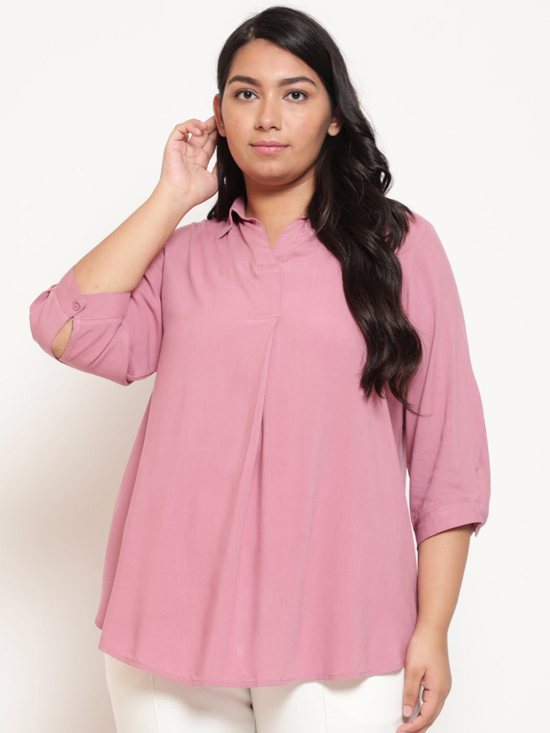 

Amydus Plus Size Shirt Collar Shirt Style Top, Pink