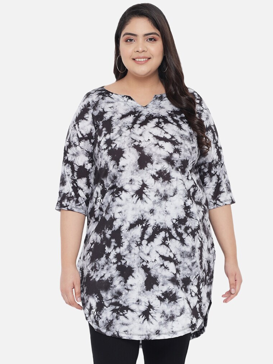 

Amydus Cotton Printed Longline Tunic, Black